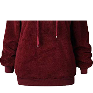 เสื้อสเวตเชิ้ตมีฮู้ดผ้าฟลีซสีเบอร์กันดีสำหรับผู้หญิง แขนยาว ซิปด้านหน้า เสื้อกันหนาวทรงปกติ สีพื้น ผ้าถัก - Product Image 3