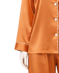 Conjunto de Pijama de Satén Naranja Personalizado para Mujer, Manga Larga, con Botones, Estilo Seda, Ropa de Dormir de Dos Piezas, Conjunto Cómodo para Estar en Casa - Product Image 4