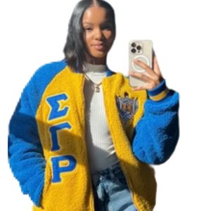 Veste bomber Sigma Gamma Rho en sherpa avec broderie en chenille, vêtements de sororité grecque pour femmes - Product Image 6