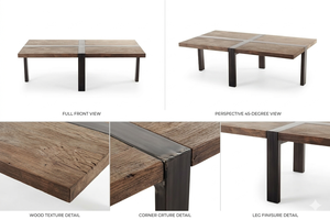 Mesa de Centro de Madera de Teca Sólida Macro con Estructura Metálica, Minimalista, Ecológica, Duradera, con Acabado Natural, para Sala de Estar - Product Image 5