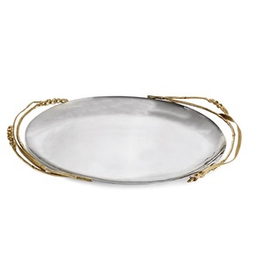 Bandeja de Servir Redonda de Metal de Diseño Clásico, Utensilio de Cocina Metálico, Bandeja Decorativa para Alimentos, Bandejas de Servir de Metal Plateado para Bodas - Product Image 3