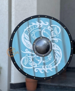 Bouclier Viking Médiéval Fait Main de 24 Pouces en Bois et Fer Poli – Décoration d'Armure pour Halloween et Noël - Product Image 1