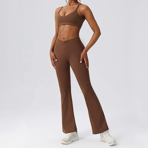Ensemble de yoga 2 pièces, haut court taille haute, leggings longs, couleur unie, bretelles spaghetti, vêtements de sport pour femmes - Product Image 5