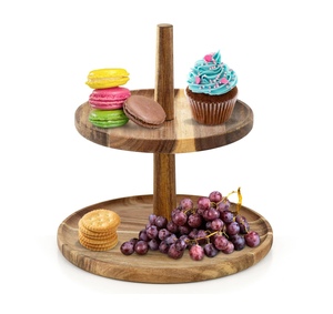 Soporte de Madera de Dos Niveles para Pasteles, Hecho a Mano, Exhibidor Multicapa para Postres y Frutas, Color Madera Natural - Product Image 1