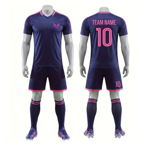 Ensemble d'uniformes de football personnalisés sublimés, col en V, manches courtes, évacuation de l'humidité, kit d'équipe, uniforme de football unisexe pour adultes, vente en gros - Product Image 1