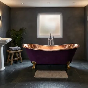 Baignoire autoportante vintage de luxe en cuivre pur fait main, couleur pourpre - Product Image 2