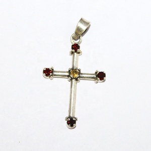 Pendentif vintage en argent sterling 925 certifié IGI avec grenat rouge feu et citrine, 1 1/2 pouce de long, bijou cadeau - Product Image 5