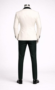 Costume de smoking crème pour homme avec gilet vert et nœud papillon, tenue de cérémonie pour marié, style britannique, ensemble trois pièces - Product Image 3