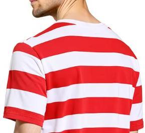 T-shirt décontracté à manches courtes et col rond pour homme, tricoté, coupe régulière, avec logo frontal rayé rouge et blanc, éco-responsable - Product Image 6