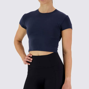 T-shirt court sans coutures personnalisé pour femme, maillot de yoga à manches courtes, respirant, anti-humidité, compression, coupe ajustée - Product Image 3