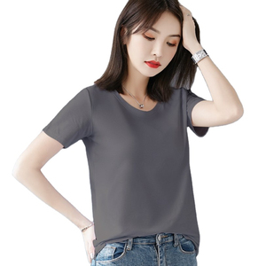 Camiseta de manga corta con cuello en V para mujer, de alta calidad, transpirable, holgada, de algodón. - Product Image 4