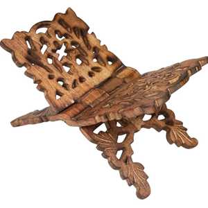 Support de Coran en bois artisanal avec calligraphie arabe Allah Muhammad, incrustation bleue, support de livre religieux pliable artistique - Product Image 3