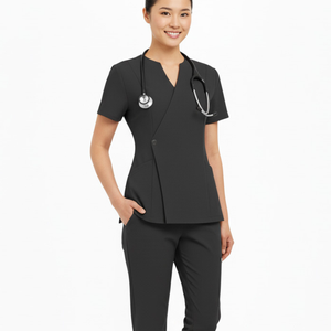 Blouse médicale unisexe moderne à fermeture latérale, design élégant en wrap, en Spandex/Coton, pour cliniques et hôpitaux, ensembles d'uniformes médicaux - Product Image 1