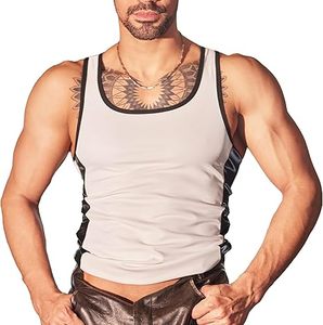 Men's Faux Leather Tank Top Men Casual Summer Vest Style Sportswear Lightweight <b>Material</b> - Product Image 1