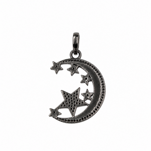 Pendentif en argent 925 plaqué or rhodié noir avec diamant véritable en forme de lune et d'étoile pour femme, bijoux fins de luxe, cadeau élégant - Product Image 3
