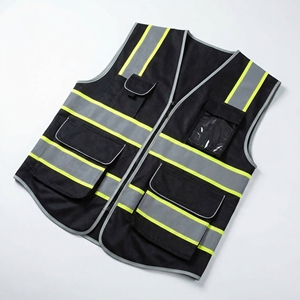 Chaleco de seguridad negro con cinta reflectante y múltiples bolsillos Chaleco de trabajo resistente y multiusos. OEM / Marca Privada - Product Image 1