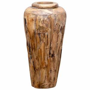 Vase en bois de teck massif 15,7x31,5 cm, ornement de jardin, décoration ornée - Product Image 2