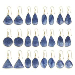 Pendientes de Diseño de Alta Gama, Elegantes y Modernos, con Aventurina Natural Plateada, Color Azul, para Fiesta, a Precio de Fábrica - Product Image 1