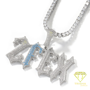 Collar con Colgante de Nombre Personalizado con Incrustaciones de Piedras de Moissanita Azules, Joyería Gótica con Letras Personalizadas, Accesorio de Moda Hip Hop - Product Image 2