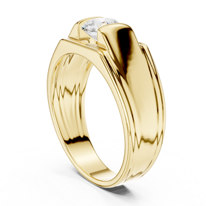 Bague de mariage solitaire pour homme en or jaune avec diamant de laboratoire – Bijou de luxe contemporain en or et diamant - Product Image 1