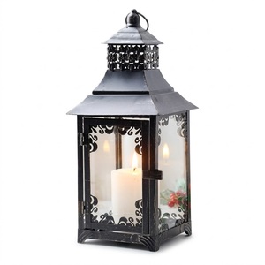 <b>Set</b> Of 2 Decorative Christmas Hanging <b>Lanterns</b> Black Metal Candle Holder With Candle Vintage Tabletop Home Decor Indoor Outdoor - Product Image 1