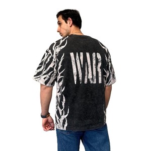 Camiseta de Hombre Oversize con Estampado de Llamas Negras, Manga Corta, Cuello Redondo, Estilo Urbano, Algodón Jersey - Product Image 3
