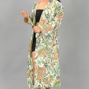 Kimono de Verano de la Mejor Calidad, 100% Algodón, Estampado Floral, Cuello en V, Cierre con Cordón, Secado Rápido, Ropa de Dormir, Bata de Noche para Mujer y Hombre - Product Image 2