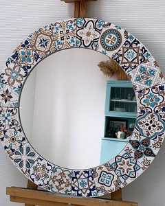 Miroir mural moderne et élégant en bois naturel 100% fait main, incrusté de os, de qualité supérieure, personnalisé, pour la décoration, Inde - Product Image 1