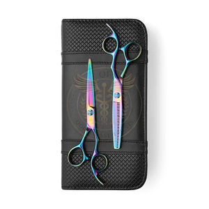 Ensemble professionnel de ciseaux de coiffure et d'éclaircissage pour cheveux arc-en-ciel, en acier inoxydable de haute qualité, kit de ciseaux de barbier pour salon avec étui en cuir - Product Image 1