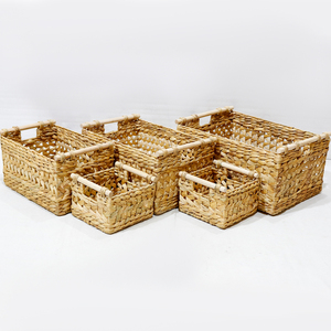 Rectangle Natural Water Hyacinth Storage <b>Basket</b> With Handles Rustic Multi Purpose Organizer for Home Desktop Neatening - Product Image 2
