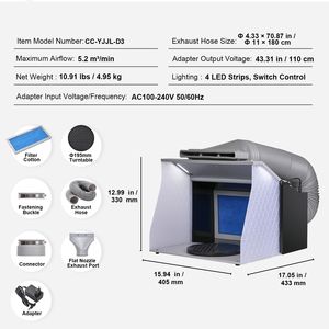 Kit Cabina di Verniciatura Portatile per Aerografo con 4 Luci LED, Potenti Ventole di Scarico Doppie, Piattaforma Girevole, Certificato ISO per la Cottura - Product Image 4