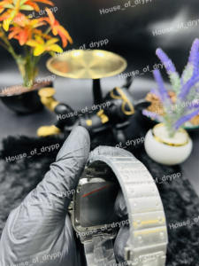 Reloj Automático Cuadrado de Acero Inoxidable con Moissanita, Esfera Azul, Números Romanos, Visualización de Fecha, Lujoso, Estilo Hip Hop, Brillante y a la Moda - Product Image 4