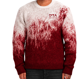 Pull en maille dégradé rouge et blanc pour homme, col rond, manches longues, personnalisé, style streetwear décontracté, mode hiver, vente en gros - Product Image 1