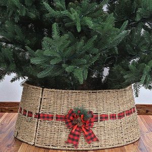<b>Christmas</b> Natural Large Seagrass Wicker Woven Rattan <b>Tree</b> Skirt <b>Base</b> Cover - Product Image 2