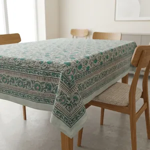 Nappe à imprimé bloc de main indien couverture de Table florale en coton nappe française nappe rectangulaire au prix de gros - Product Image 1