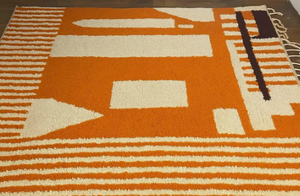 Alfombra Artesanal Anudada a Mano, Marroquí, Naranja, Lana de Nueva Zelanda, Ecológica, Antibacteriana, Floral, Lavable, para Sala de Estar, Bar, Oración - Product Image 3