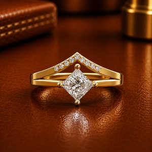 Elegante Anillo de Compromiso con Diamante Cultivado en Laboratorio, Corte Princesa, Oro Puro de 14k, Anillo de Novia con Vástago Dividido, Joyería Fina, 0.65 Quilates TW - Product Image 1