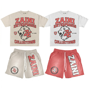 Ensemble T-shirt et short pour homme en molleton de polyester premium 320 GSM, coupe oversize, blanc délavé, rouge uni, été, décontracté, respirant, personnalisé - Product Image 1