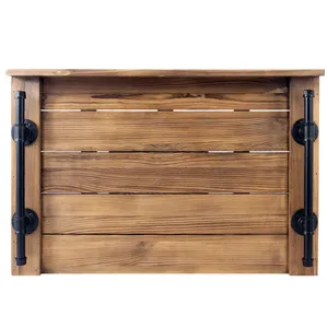 <b>Wooden</b> Serving Tray Rectangle <b>Rustic</b> Design With Metal Handles For <b>Dining</b> <b>Table</b> Use - Product Image 4