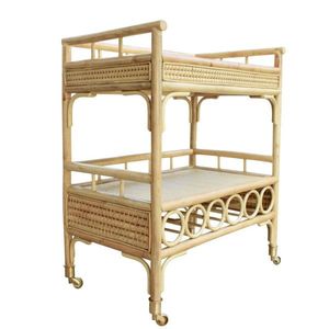 Handmade Boho Style Rattan Beverage Serving Cart With Wheels For Patio <b>Garden</b> And Balcony Decoration - Product Image 2