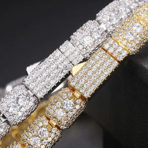 <b>Men's</b> 925 <b>Silver</b> Rhodium Plated Diamond Bracelet Round Brilliant Cut Pave Setting Geometric Chain Link Luxury Everyday Wear - Product Image 2