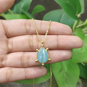 Elegant 18k Gold Plated Teardrop <b>Statement</b> Fashion Pendant Unisex Brass Jewelry Wholesale Bezel set Beaded Design Fancy <b>Necklace</b> - Product Image 6