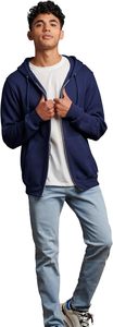 Premium Navy Blue Full-Zip Hoodie - Wholesale Unisex Cotton Fleece Sportswear Training Jacket - Product Image 2