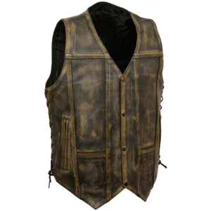 Chaleco de Motociclista de Cuero Marrón Desgastado Personalizado, Chaqueta sin Mangas Vintage para Hombre, Prenda de Cuero Vacuno Genuino Resistente - Product Image 2