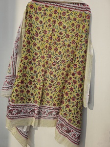 Hand Block Print Cotton <b>Sarong</b> Pareo Yellow Floral Beach Wrap Women Summer Swimwear Cover Up Boho Handmade Scarf - Product Image 4