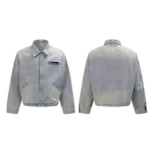 BASRA SPORTS Veste en jean bleu clair pour homme, style vintage décontracté, boutonnée, en coton, manches longues, coupe ample, pour l'hiver, personnalisable OEM ODM - Product Image 2