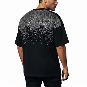 Chemises polo en coton lourd avec impression de rivets en strass personnalisés, t-shirts personnalisés de haute qualité, t-shirts pour hommes surdimensionnés avec strass - Product Image 2