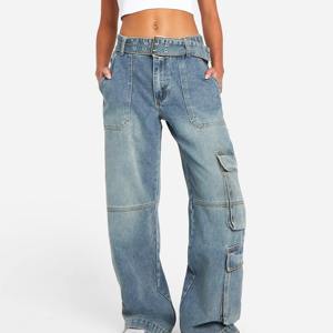 Jeans Rectos de Mezclilla Lavada a la Piedra para Mujer, de Alta Calidad, Transpirables, de Secado Rápido, Holgados, de Moda Urbana, Ecológicos y de Gran Venta - Product Image 1