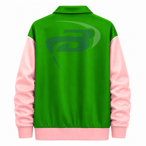 Alfa |   Kapa |   Chaqueta Varsity Alpha Sorority Skee Wee Pretty Girls, Color Verde y Rosa, Cierre de Cremallera Frontal, Logotipo AKA, Chaqueta para Mujer - Product Image 3