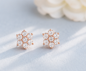 Super September Hot Sale CZ Studded Floral Rose Gold Plated 925 Sterling <b>Silver</b> <b>Stud</b> Earrings Gift for Women Handmade - Product Image 1